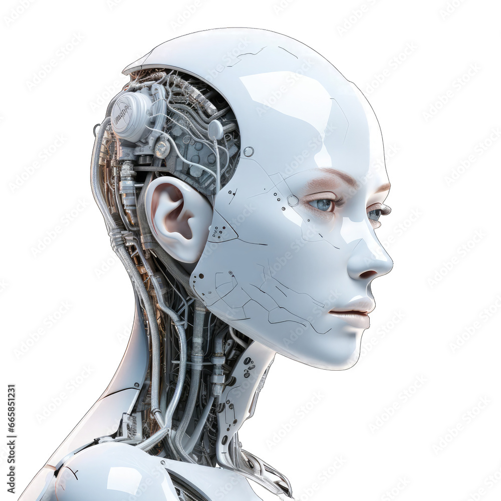 Half-AI Robot Illustration: Enigmatic and Mystifying Isolated on a Transparent Background Half-AI Robot Illustration: Enigmatic and Mystifying Isolated on a Transparent Background