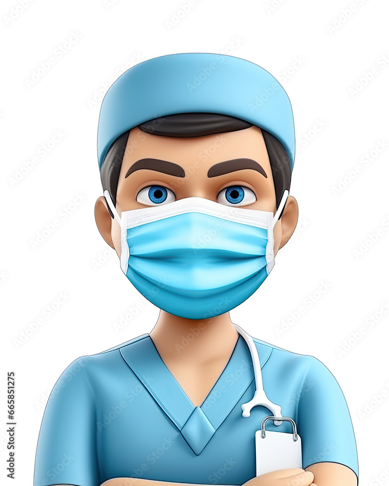 Despondent Male Nurse Emoji with Medical Mask - 3D, Hyperrealistic Isolated on a Transparent Background Despondent Male Nurse Emoji with Medical Mask - 3D, Hyperrealistic Isolated on a Transparent Background