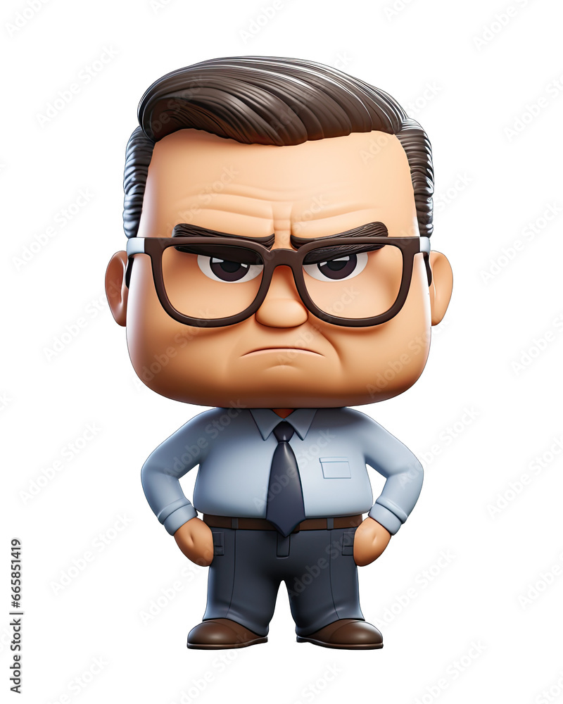 Hyperrealistic Frowning Teacher Emoji with Glasses, 3D Isolated on a Transparent Background