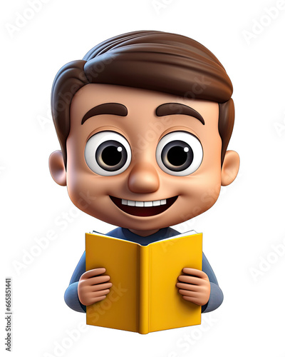 Hyperrealistic Student Emoji with Book, Real 3D Effect Isolated on a Transparent Background