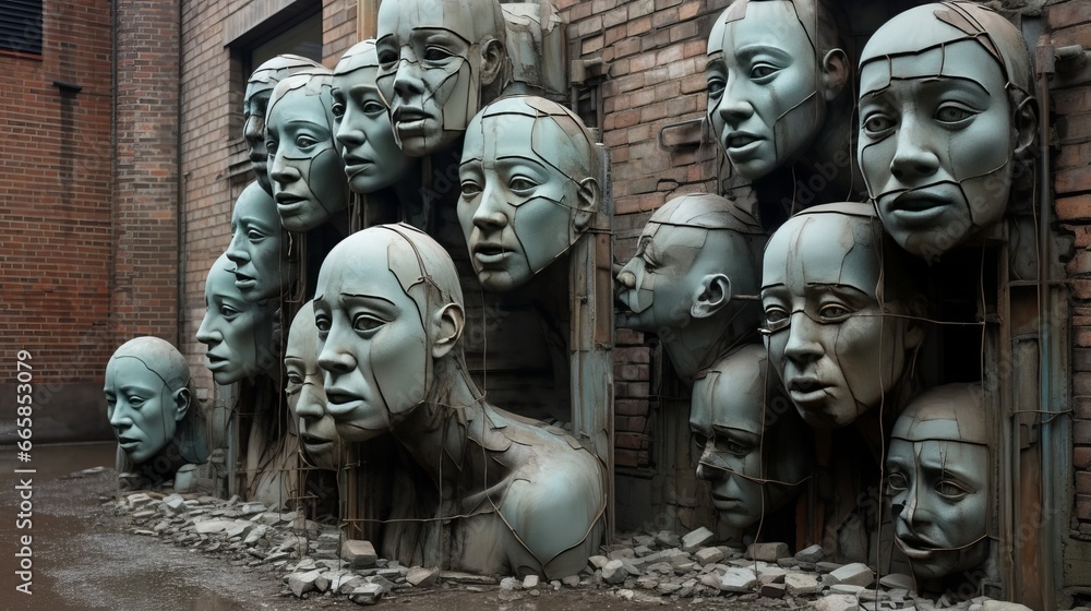 Urban art sculptures background, 16:9, copy space Urban art sculptures background, 16:9, copy space