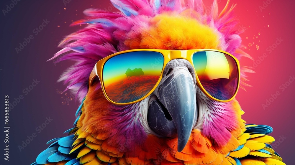 Beautiful and colored animals with glasses parrot