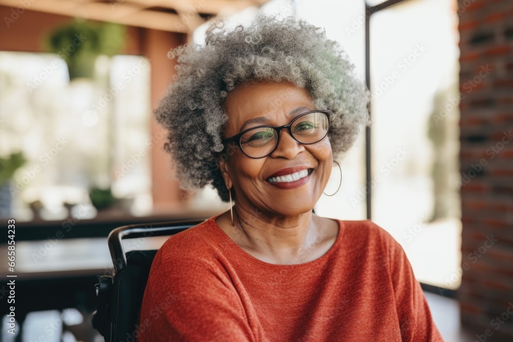 Portrait of a smiling disabled senior woman in a nursing home Portrait of a smiling disabled senior woman in a nursing home
