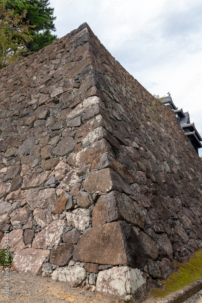 Stone wall of Matsue castle in Shimane, Japan