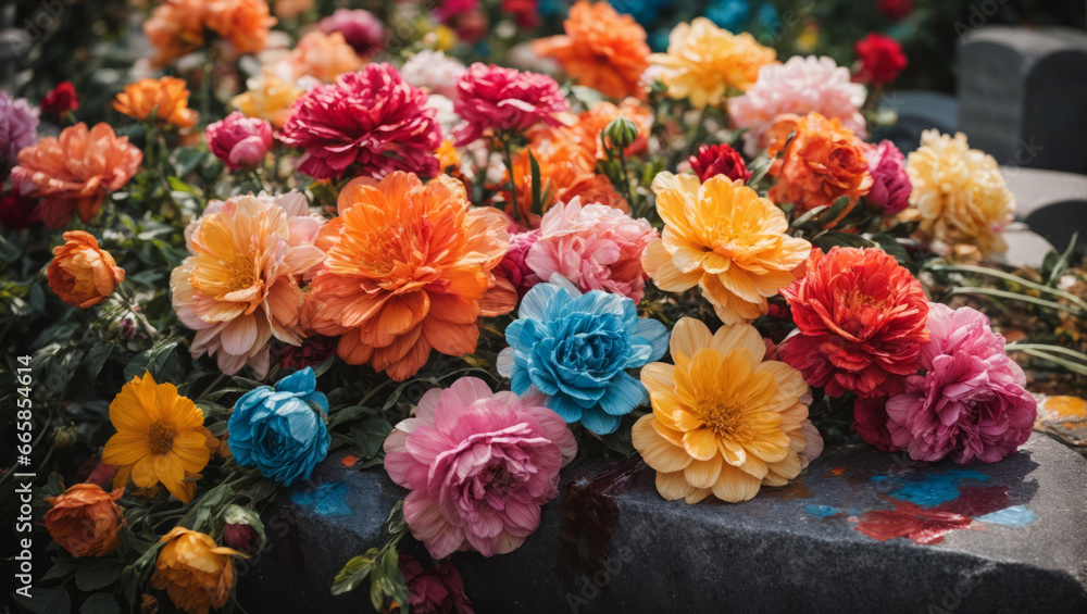 Beautiful flowers in a Christian cemetery Beautiful flowers in a Christian cemetery
