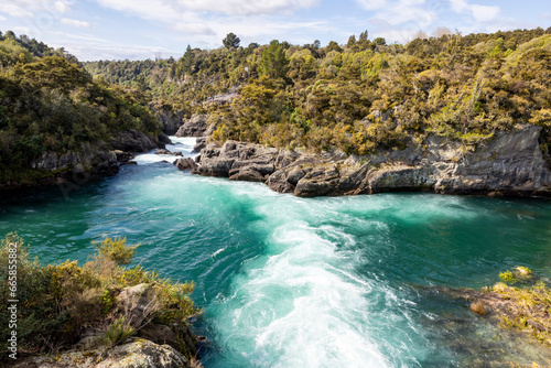 Water released from a dam on the Waikato River, North Island of New Zealand