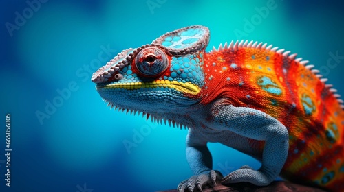 Colorful chameleon on a blue background