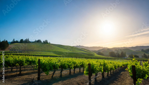 napa valley wine country vineyards in spring and colorful sunset photo