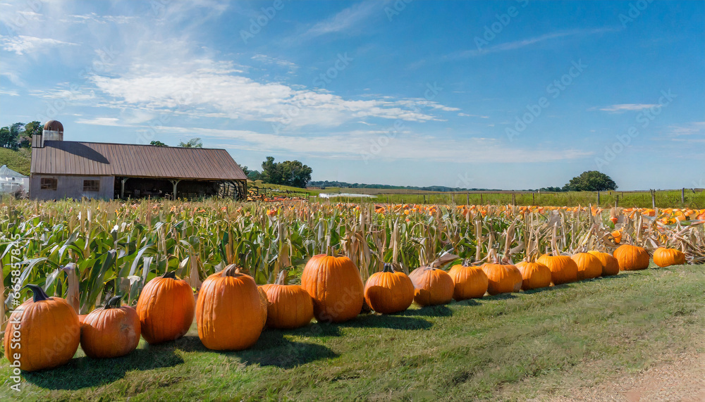 pumpkin patch farm with a farmhouse pumpkins and corn maze
