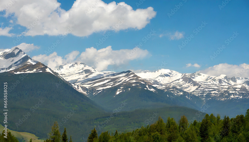 rocky mountains with snow covered in summer