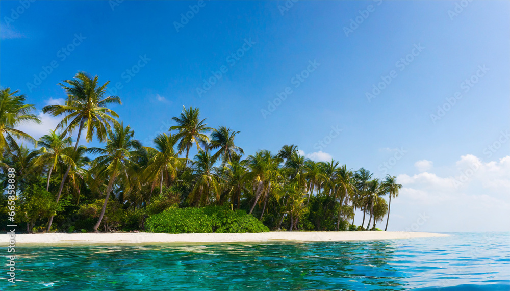 tropical island with palm trees and sea 3d rendering