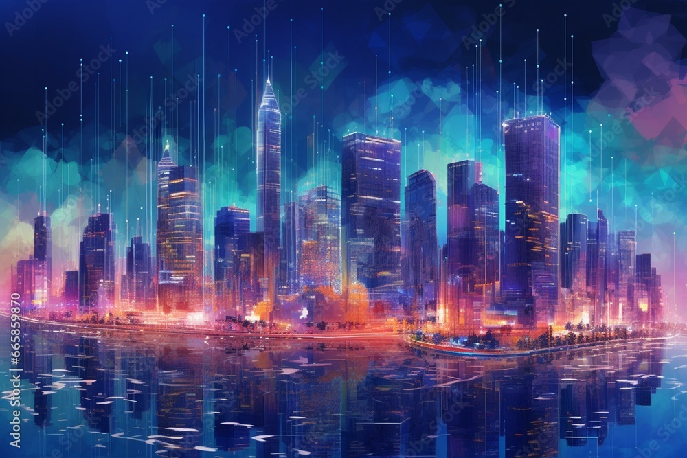 A futuristic city with advanced technology, internet, big data, and 5G connection. Generative AI