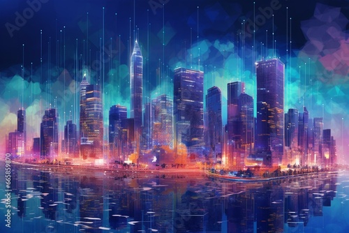 A futuristic city with advanced technology, internet, big data, and 5G connection. Generative AI © Ronnie