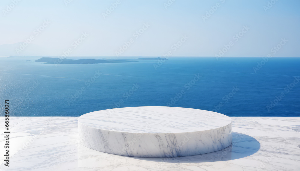 White marble podium with sea view 