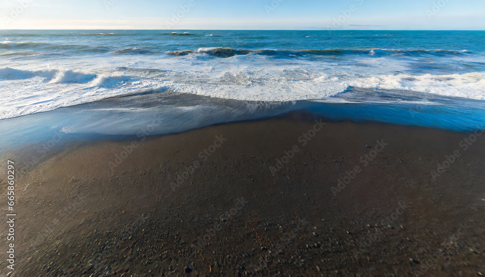 abstract nature background aerial drone view of black sand beach and ocean waves in south iceland