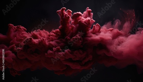 burgundy coloured paint cloud on black background high impact of motion dynamic 