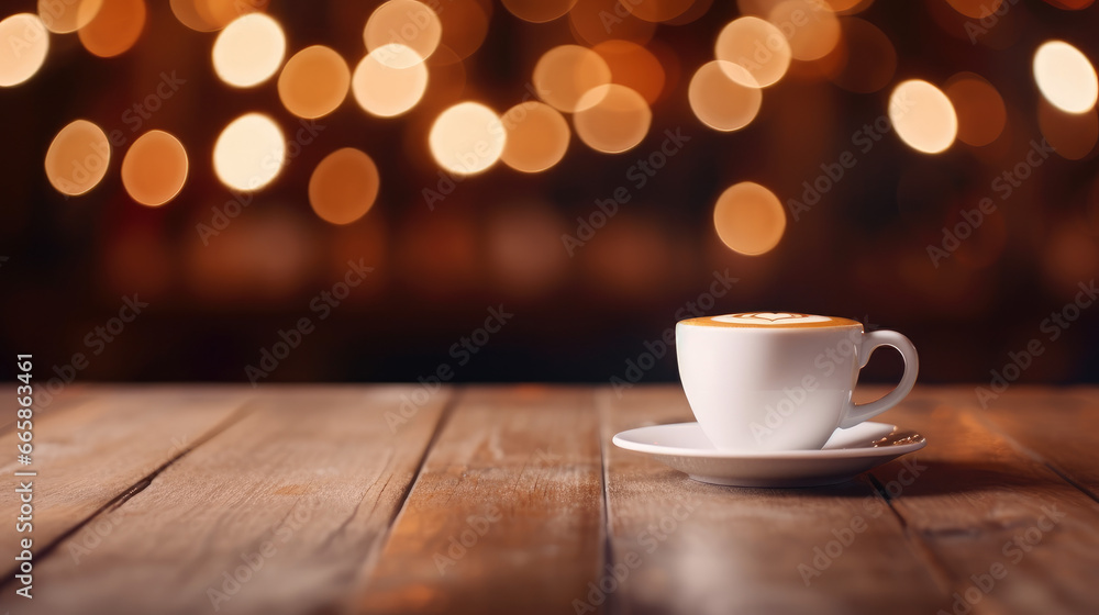 White Cup of Coffee on a Wooden Surface