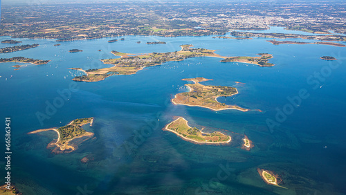 Morbihan from sky in french britanny,morbihan gulf, lorient, vannes quiberon and Groix island