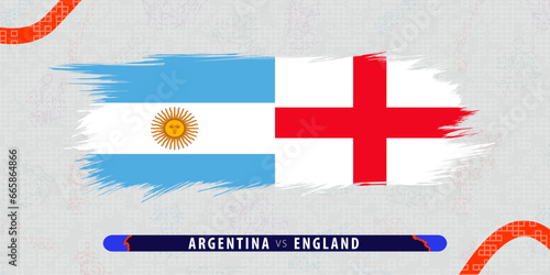 Argentina vs England, international rugby bronze final match illustration in brushstroke style. Abstract grungy icon for rugby match.