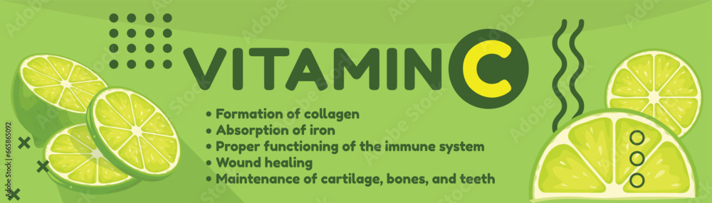 A poster showing the vitamin C and its uses. A poster with lemon and information on vitamin C A poster showing the vitamin C and its uses. A poster with lemon and information on vitamin C
