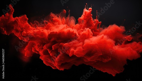 red coloured paint cloud on black background high, impact of motion dynamic 