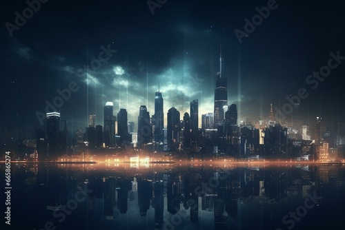 Nighttime metropolis with stunning futuristic skyline. Generative AI