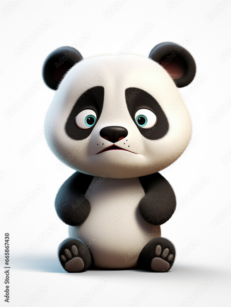 A 3D Cartoon Panda Sad and Surprised on a Solid Background A 3D Cartoon Panda Sad and Surprised on a Solid Background