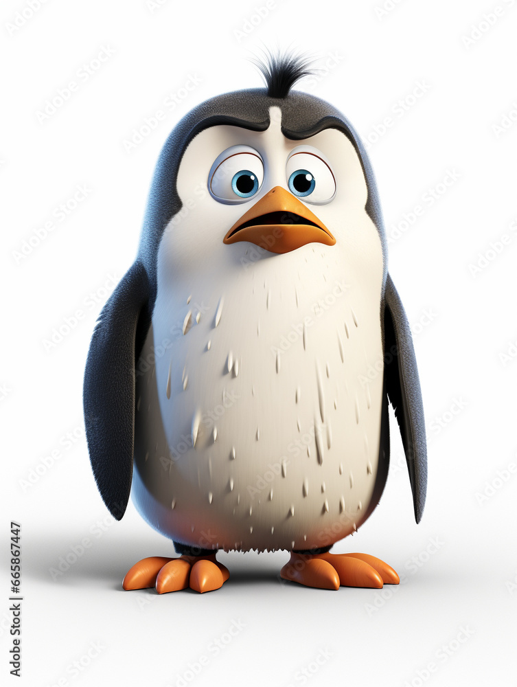 Obraz premium A 3D Cartoon Penguin Sad and Surprised on a Solid Background