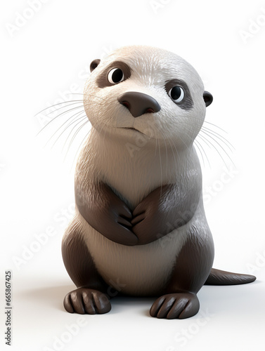 A 3D Cartoon Otter Sad and Surprised on a Solid Background