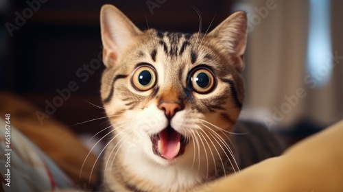 urprised cat make big eyes. American shorthair surprised cat or kitten funny face big eyes, cute, domestic, kitten, feline, Emotional surprised, kitty, wow © pinkrabbit