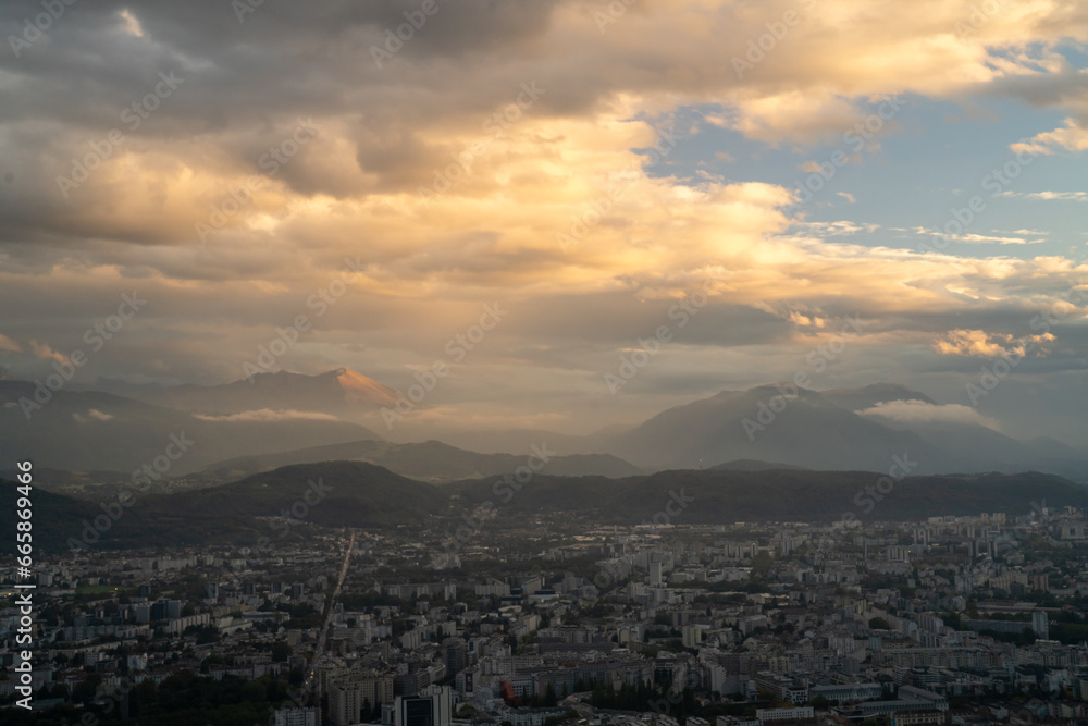 View of Grenoble from the heights of the Bastille. France