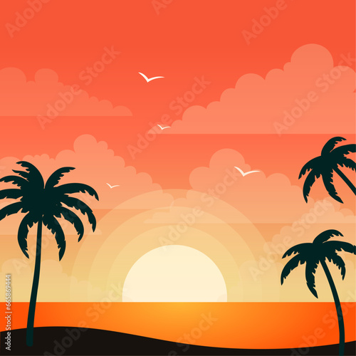 gradient beach palms and the ocean landscape background © AinStory