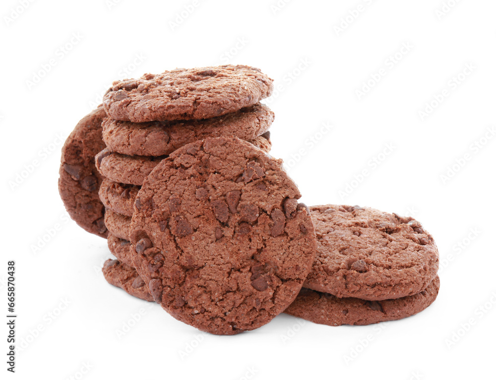 Delicious chocolate chip cookies isolated on white Delicious chocolate chip cookies isolated on white
