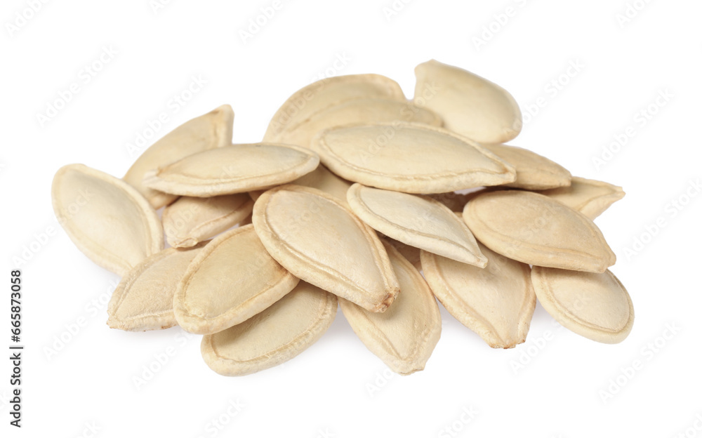 Heap of pumpkin seeds isolated on white Heap of pumpkin seeds isolated on white
