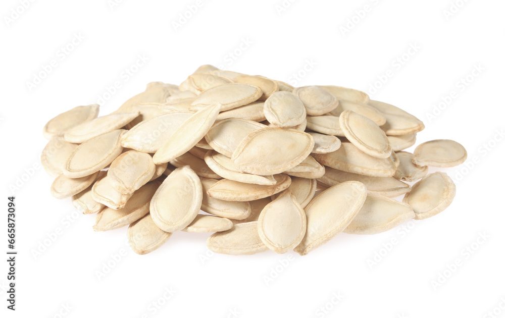 Heap of pumpkin seeds isolated on white Heap of pumpkin seeds isolated on white