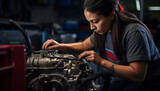 female mechanic repairing car in workshop