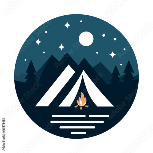 Night camping logo template, camping with fire and tent simple logo symbol icon stock vector image