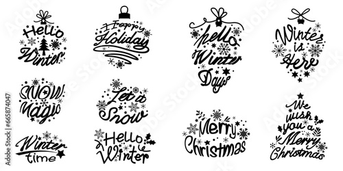 Set of Winter Holiday Calligraphy. Decorative Winter and Christmas Holiday lettering collection. Vector illustration.