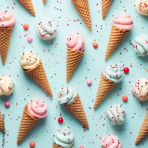 closeup ice cream cones sprinkles studio summer vibrancy bite repetitiveness delightfully crazy food stylist photo