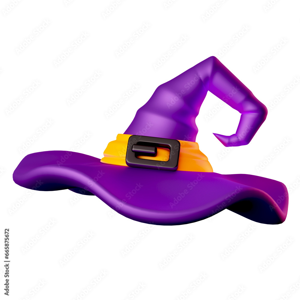 3D Illustration of Purple Witch hat, Halloween Icon rendering 3D Illustration of Purple Witch hat, Halloween Icon rendering