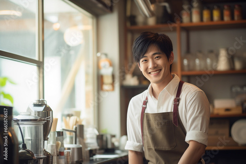 カフェで働く笑顔の若い男性店員 photo