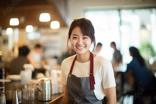 カフェで働く笑顔の若い女性店員 photo