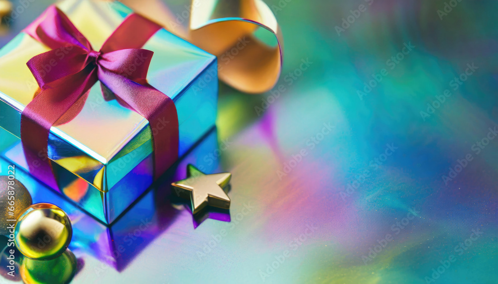 Christmas decorative items ,gift box,star,bow and bell,Festive Holiday Decorations,Top view copyspace Christmas decorative items ,gift box,star,bow and bell,Festive Holiday Decorations,Top view copyspace