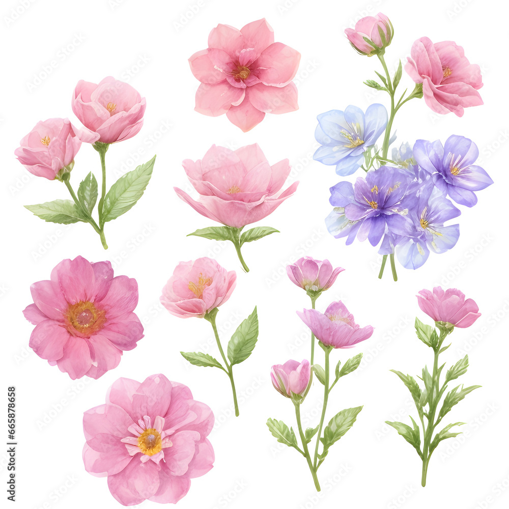 set of flowers isolated