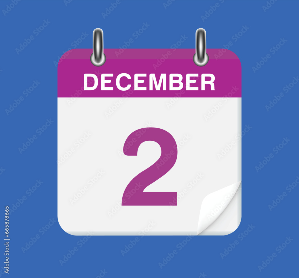 December 2. Calendar date. A leaf of the flip calendar. December 2. Calendar date. A leaf of the flip calendar.