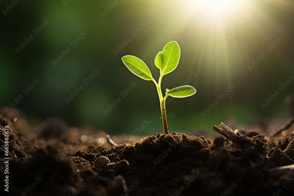 持続可能な未来をイメージした新芽と太陽光 持続可能な未来をイメージした新芽と太陽光