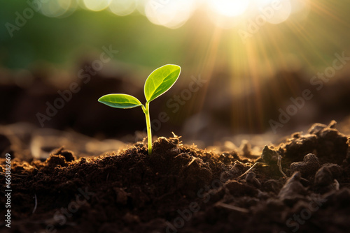 持続可能な未来をイメージした新芽と太陽光 photo