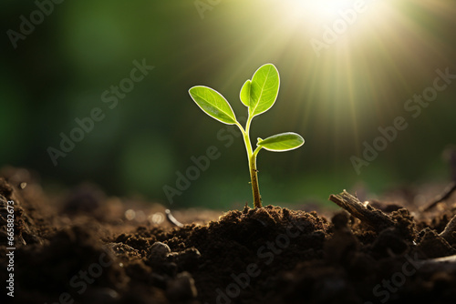 持続可能な未来をイメージした新芽と太陽光 photo