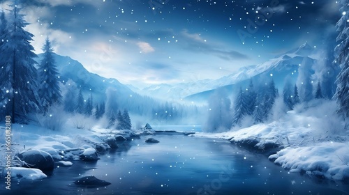 A brilliant, starry night over a snowy landscape  © Halim Karya Art