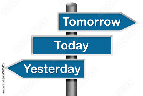 Road sign with today, tomorrow and yesterday word,